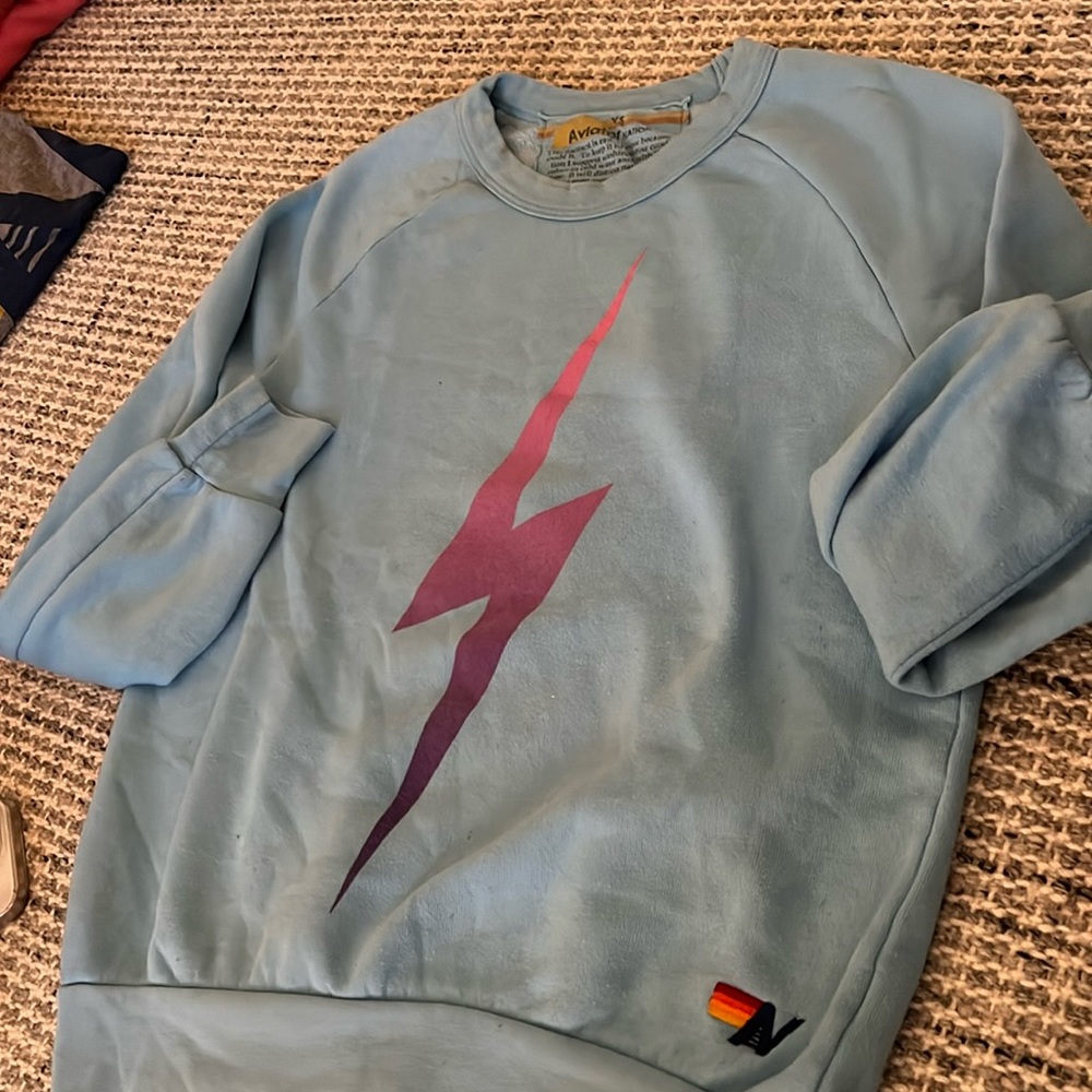 Aviator Nation turquoise sweatshirt w lightening bolt
